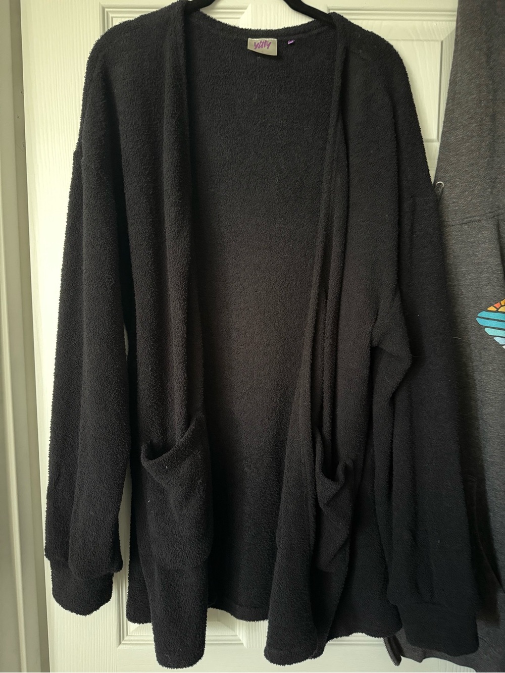 Fuzzy black open cardigan
